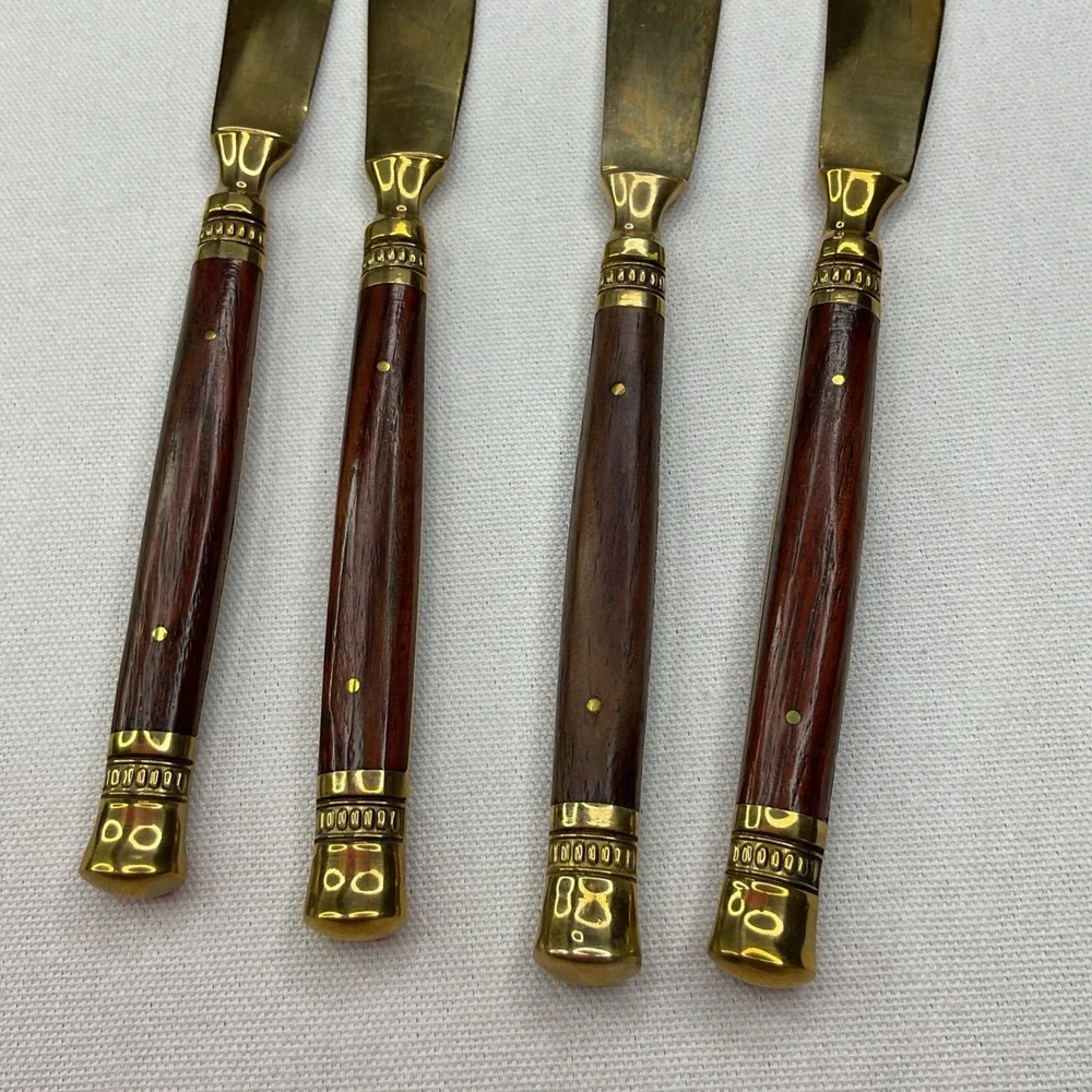 Pottery Barn Rosewood Knives Golden Bronze Flatware Cutting Dinner 4 Pcs